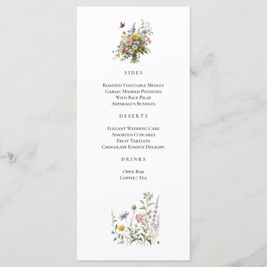 Elegant Wildflower Boeket Menu (Achterkant)