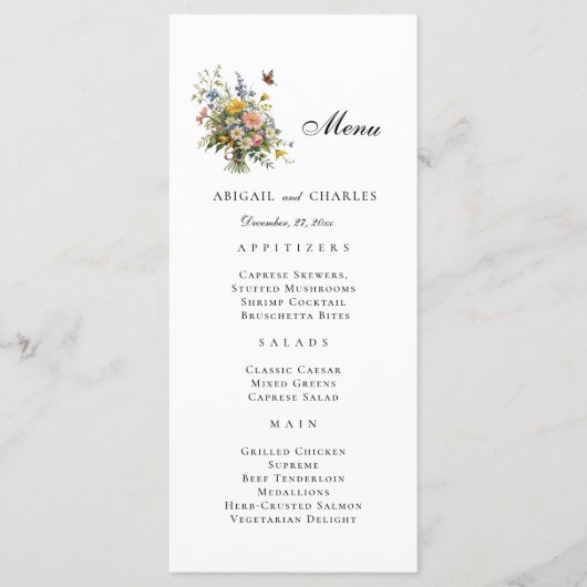 Elegant Wildflower Boeket Menu (Voorkant)