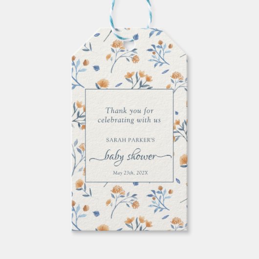 Elegant Wildflower Boho Baby shower Dank u Cadeaulabel (Voorkant)