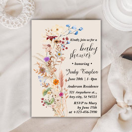 Elegant Wildflower Boho Baby shower Kaart