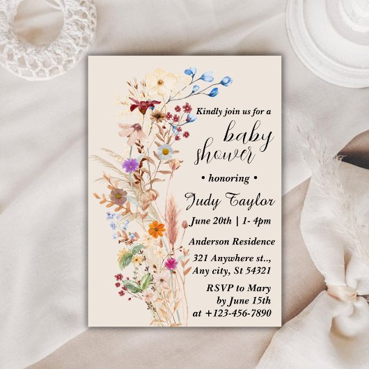 Elegant Wildflower Boho Baby shower Kaart