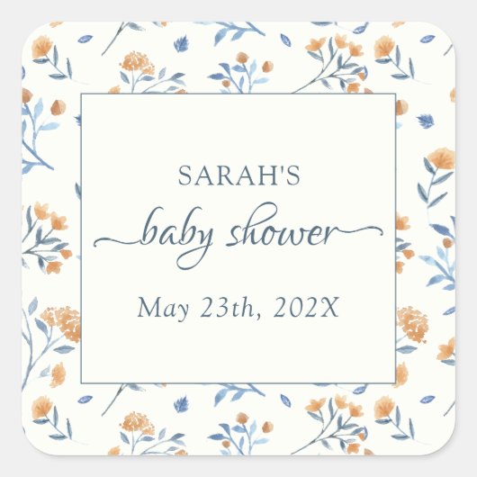Elegant Wildflower Boho Baby shower Vierkante Sticker (Voorkant)