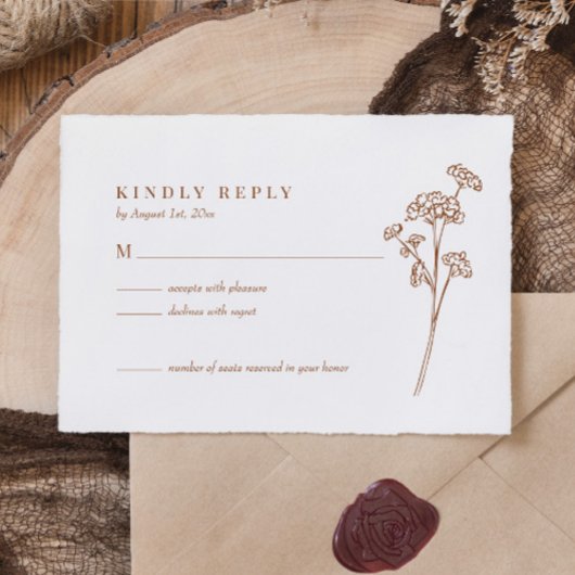 Elegant Wildflower Boho Burnt Sinaasappel Wedding RSVP Kaartje