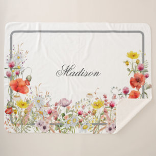 Elegant Wildflower Boho Custom Name Sherpa Deken