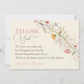 Elegant Wildflower Boho Floral Baby shower Bedankkaart (Voorkant)