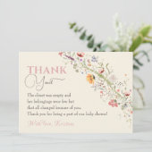 Elegant Wildflower Boho Floral Baby shower Bedankkaart (Staand voorkant)
