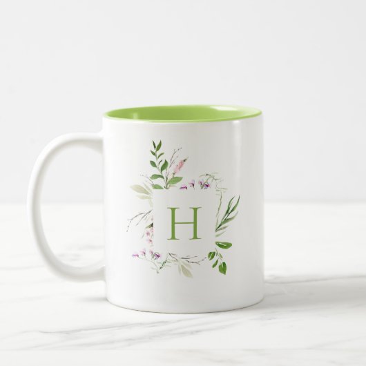 Elegant Wildflower Botanical Monogram Tweekleurige Koffiemok (Links)