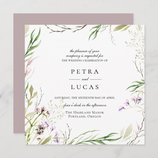 Elegant Wildflower Botanical Wedding Kaart (Voorkant / Achterkant)
