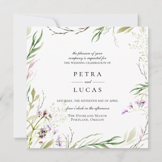 Elegant Wildflower Botanical Wedding Kaart (Voorkant)