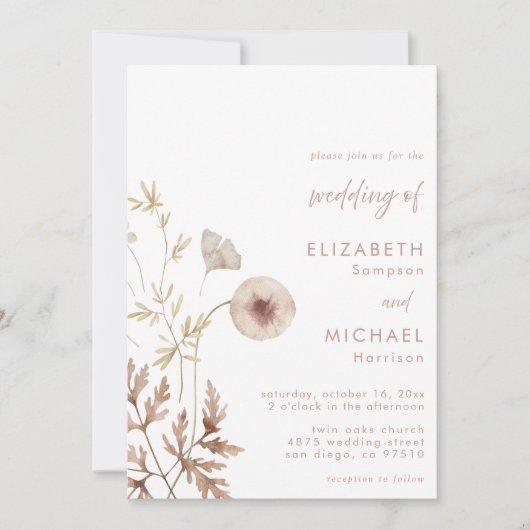 Elegant Wildflower Botanical Wedding Kaart (Voorkant)
