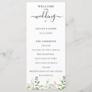 Elegant Wildflower Botanical Wedding Programme Programmakaart