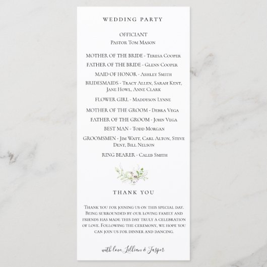 Elegant Wildflower Botanical Wedding Programme Programmakaart (Achterkant)
