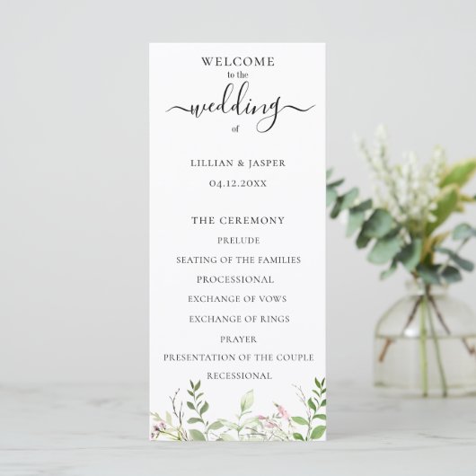 Elegant Wildflower Botanical Wedding Programme Programmakaart (Staand voorkant)