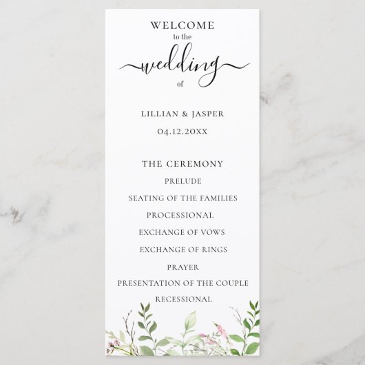 Elegant Wildflower Botanical Wedding Programme Programmakaart (Voorkant)