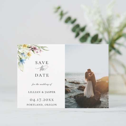 Elegant Wildflower Botanische foto slaat de datum  Aankondiging (Staand voorkant)