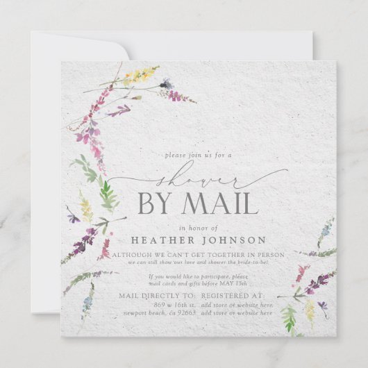 Elegant Wildflower Bridal Script Showby Mail Kaart (Voorkant)