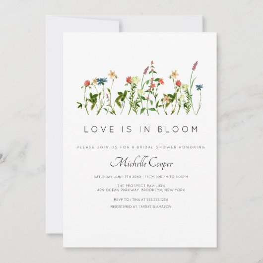 Elegant Wildflower Bridal Shower Invitation Kaart (Voorkant)
