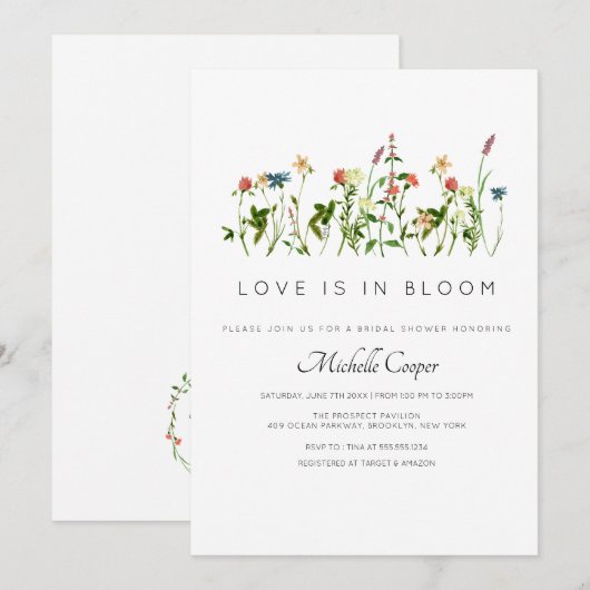 Elegant Wildflower Bridal Shower Invitation Kaart (Voorkant / Achterkant)
