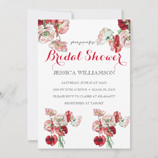Elegant Wildflower Bridal Shower Invitation Kaart (Voorkant)