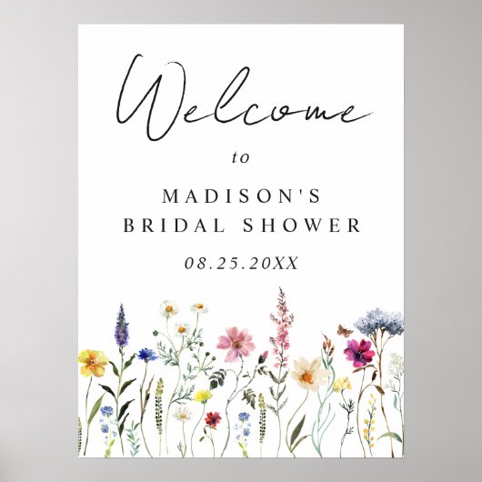 Elegant Wildflower Bruiloft Welkom Bord Poster (Voorkant)