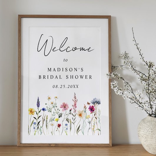 Elegant Wildflower Bruiloft Welkom Bord Poster