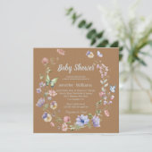 Elegant Wildflower Bruin Neutraal baby shower Kaart (Staand voorkant)