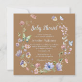 Elegant Wildflower Bruin Neutraal baby shower Kaart (Voorkant)