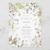 Elegant Wildflower Calligraphy Wedding Kaart (Voorkant / Achterkant)