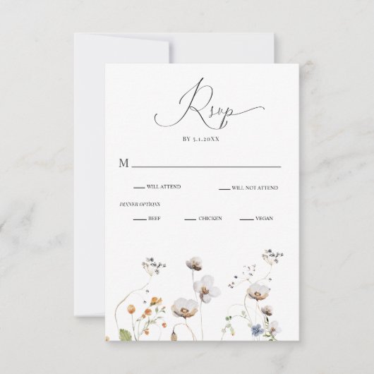 Elegant Wildflower Calligraphy Wedding RSVP Kaart (Voorkant)