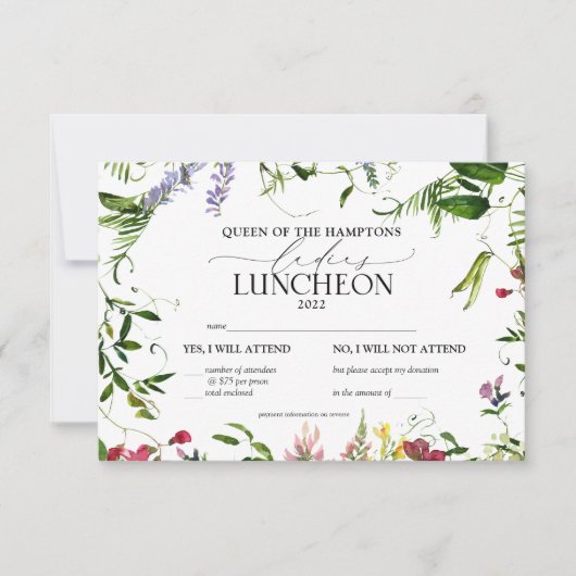Elegant Wildflower Charity Lunch RSVP Kaartje (Voorkant)