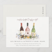 Elegant Wildflower Cheers to Love Wine Botles Save The Date (Voorkant / Achterkant)
