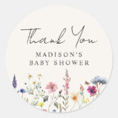 Elegant Wildflower Cream Baby shower Dank u Ronde Sticker (Voorkant)