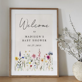 Elegant Wildflower Cream Baby shower Welkomstbord Poster