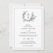 Elegant Wildflower Crest Monogram Weddenschap Kaart (Voorkant)