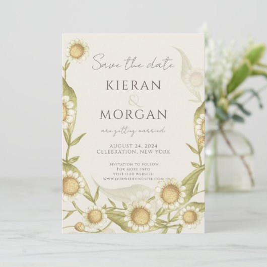 Elegant Wildflower Daisy Save the Date Invitation Kaart (Staand voorkant)