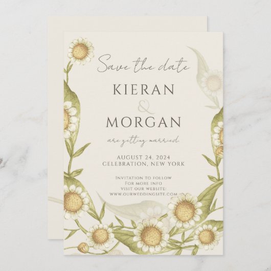 Elegant Wildflower Daisy Save the Date Invitation Kaart (Voorkant / Achterkant)