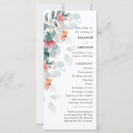 Elegant wildflower eucalyptus bruiloft programma (Voorkant)