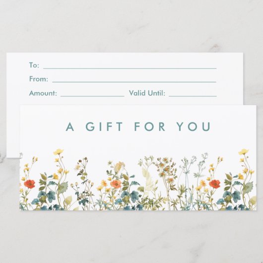 Elegant Wildflower Field Cadeaubon (Voorkant / Achterkant)
