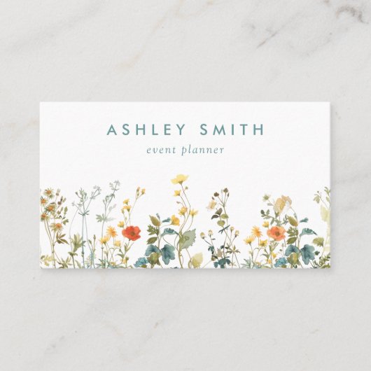 Elegant Wildflower Field QR-code Visitekaartje (Voorkant)