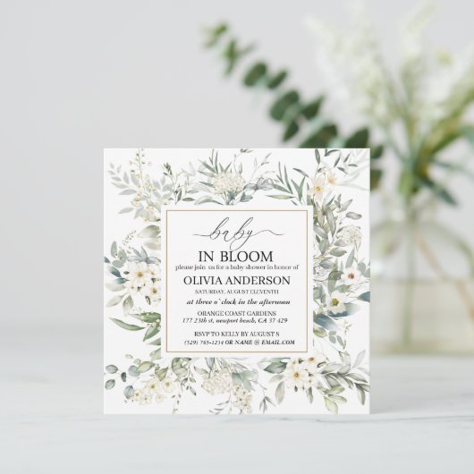 Elegant Wildflower floral baby in bloemuitnodiging Kaart (Staand voorkant)