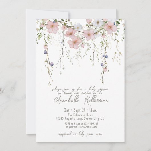 Elegant Wildflower Floral Baby shower Kaart (Voorkant)