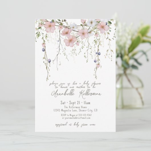 Elegant Wildflower Floral Baby shower Kaart (Staand voorkant)