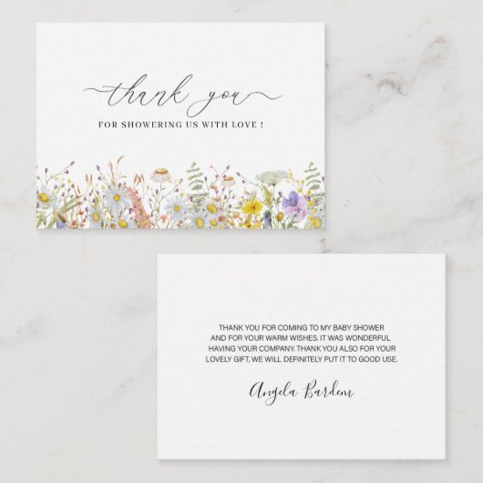 Elegant Wildflower floral Bedankt Notitiekaartje (Voorkant / Achterkant)