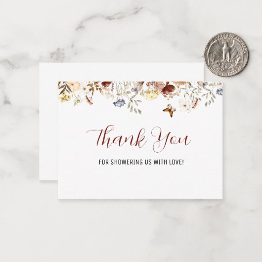 Elegant Wildflower floral Bedankt voor je briefkaa Notitiekaartje (Voorkant / Achterkant in situ)