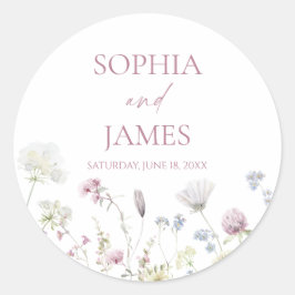 Elegant Wildflower Floral Flowers Wedding Ronde Sticker