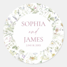 Elegant Wildflower Floral Flowers Wedding Ronde Sticker