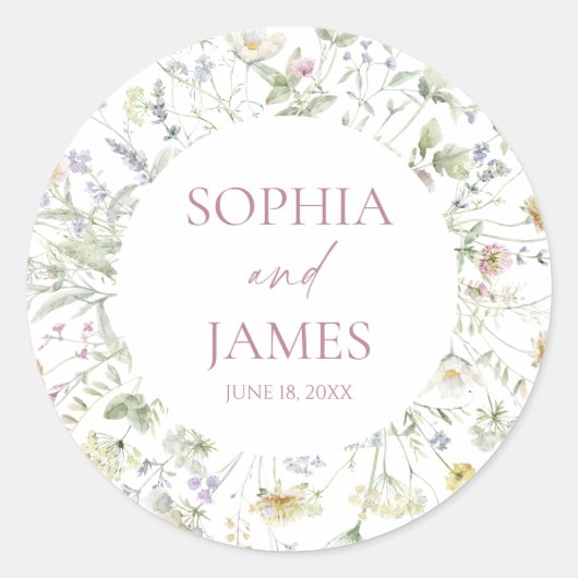 Elegant Wildflower Floral Flowers Wedding Ronde Sticker (Voorkant)