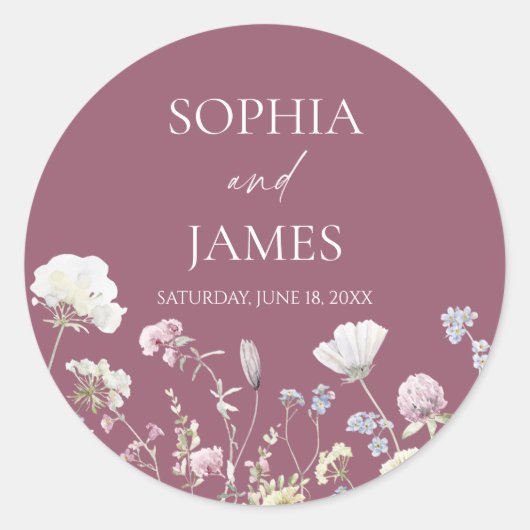 Elegant Wildflower Floral Flowers Wedding Ronde Sticker (Voorkant)