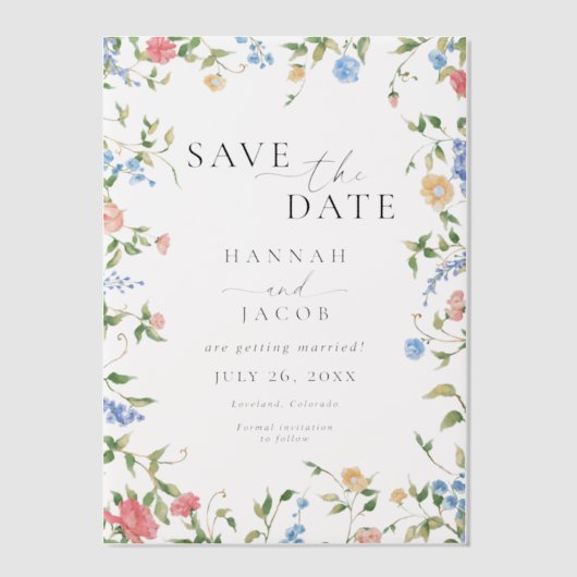 Elegant Wildflower Floral Photo Wedding Vellum Uitnodigingen (Voorkant)