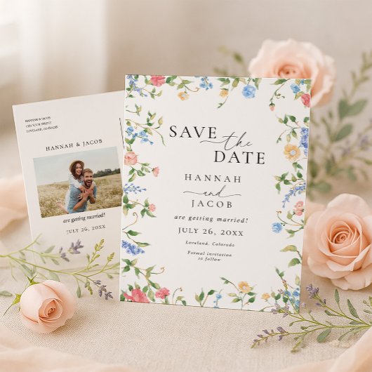 Elegant Wildflower Floral Save the Date Wedding Aankondigingskaart